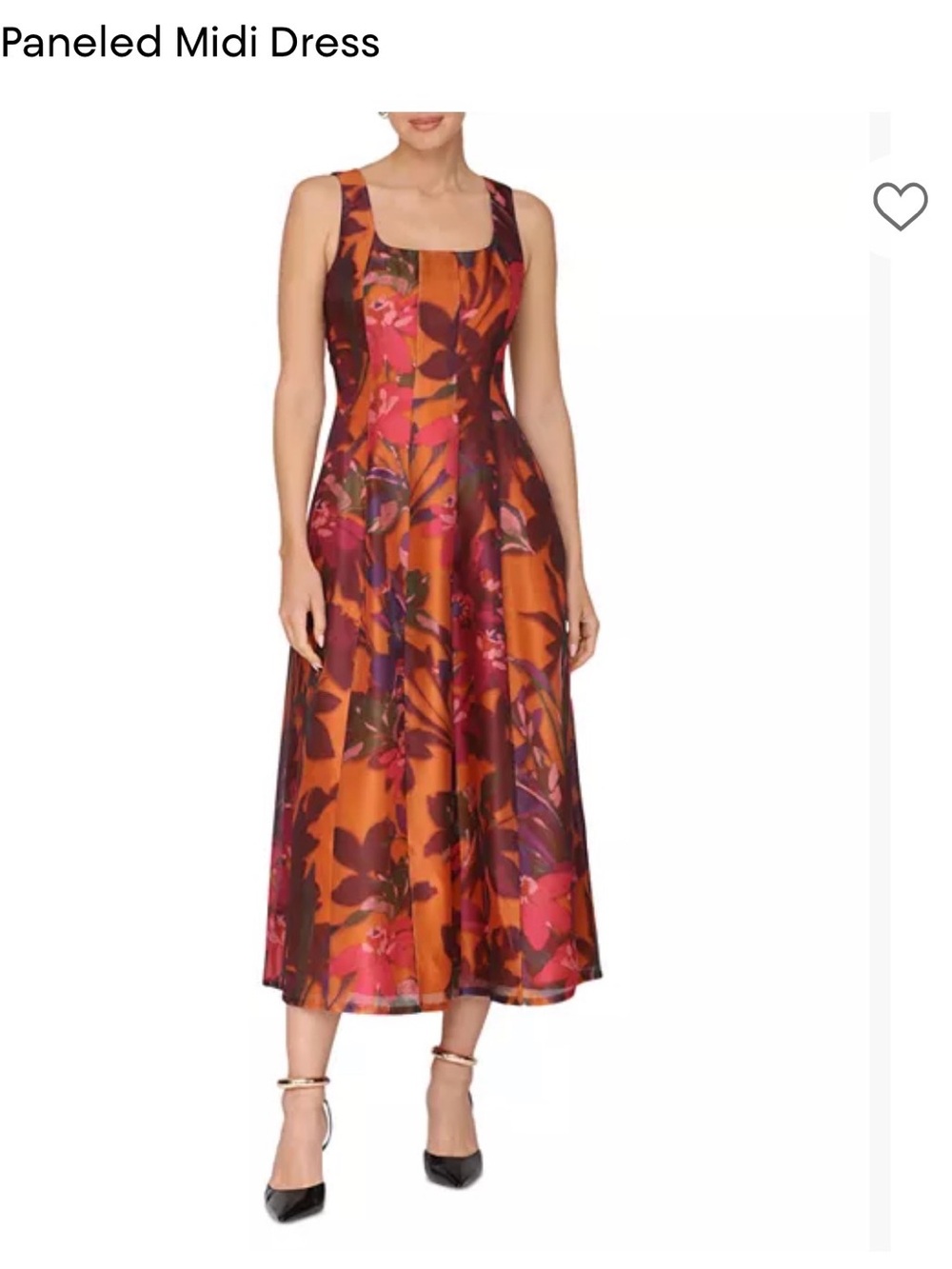 Floral A-Line Sleeveless Midi Dress in Orange and Pink